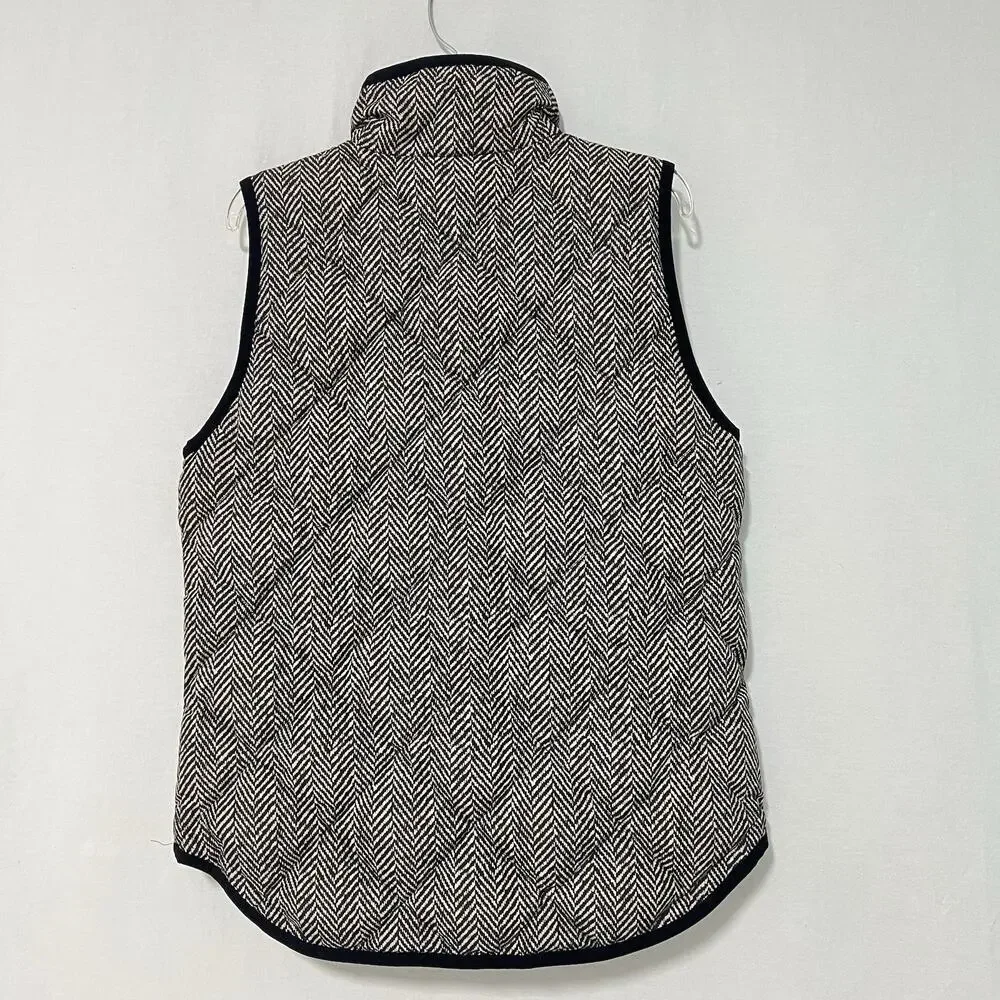 J. Crew Women’s Quilted Down Puffer Vest XS Houndstooth Black White Gold Preppy
